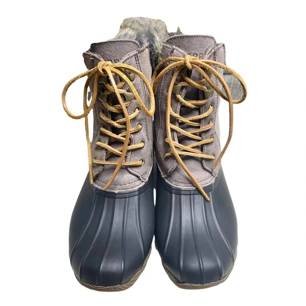 Women's Sperry gray suede faux fur trim waterproof duck boots size 7 - Picture 2 of 7